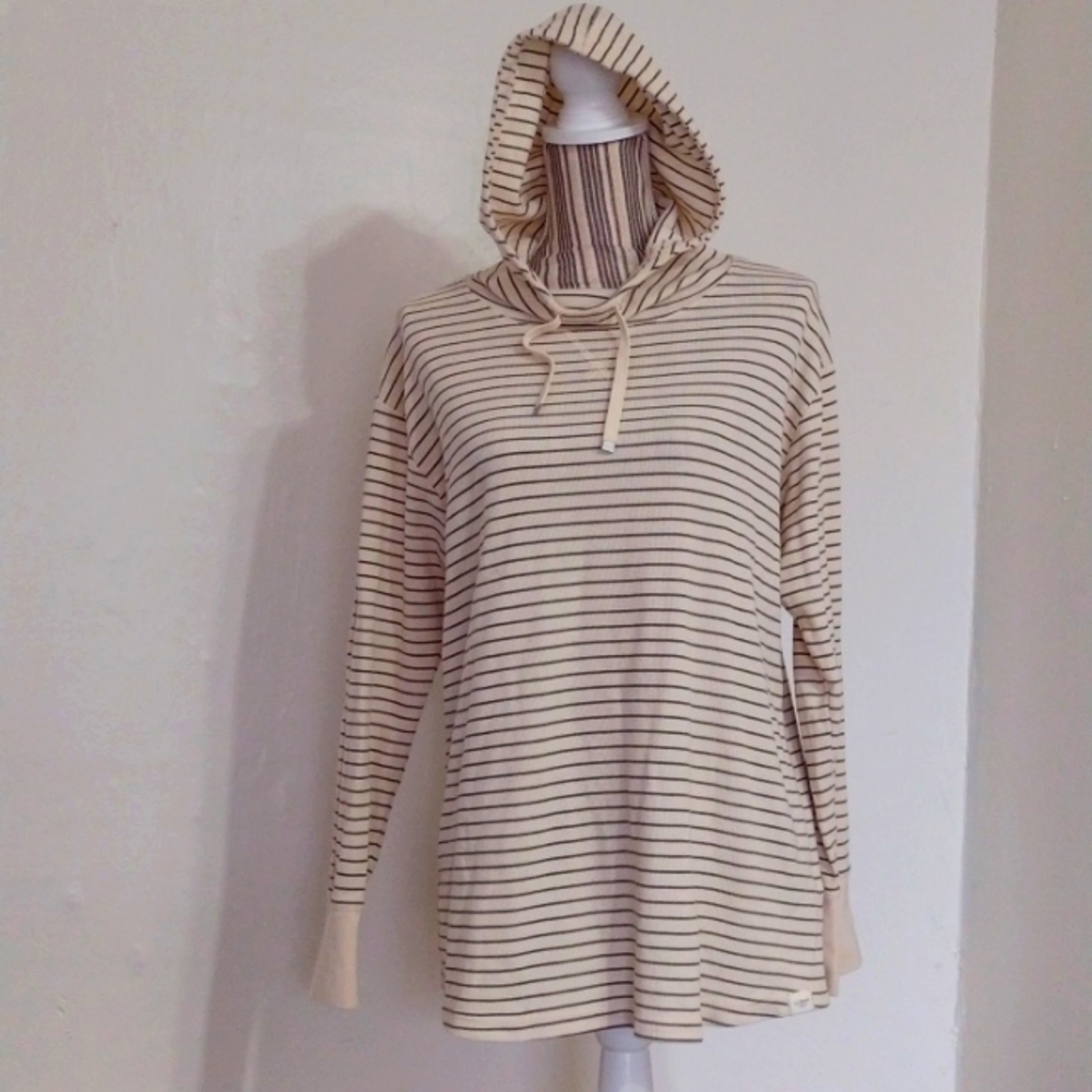 LL Bean Thermal Knit Striped Hooded Pullover Size M